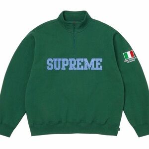 Supreme Dark Green Half-Zip Sweatshirt with Light Blue Logo
